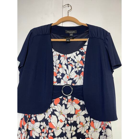 Perceptions Floral Midi Dress Cardigan 2-Piece Set Womens Large Romantic Flowy - Picture 2 of 16